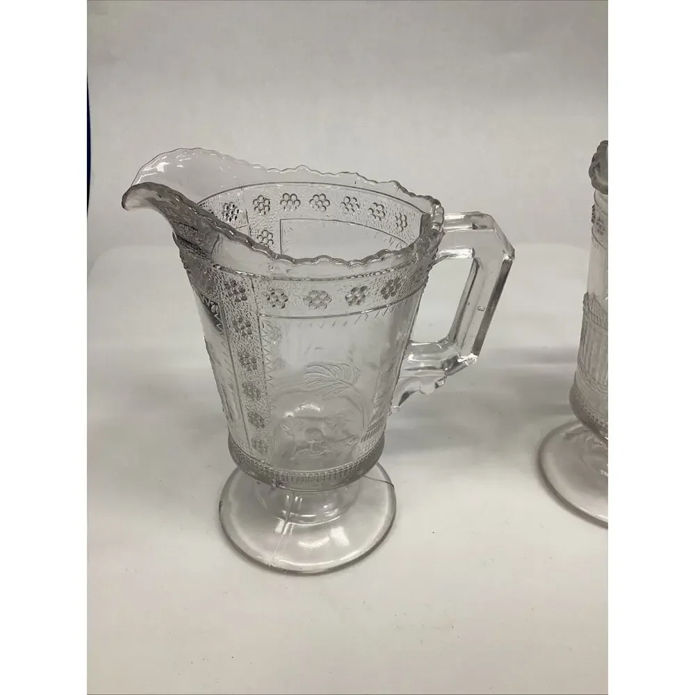 2 Antique Victorian 1880s Adams & Co. EAPG “Egyptian” Pattern Glass Pitcher – 6”